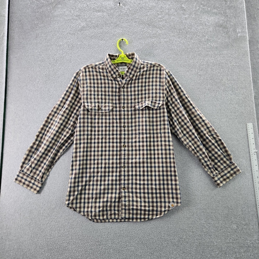 Carhartt Men Button Up Shirt M REGULAR Beige Plaid Fort Workshirt